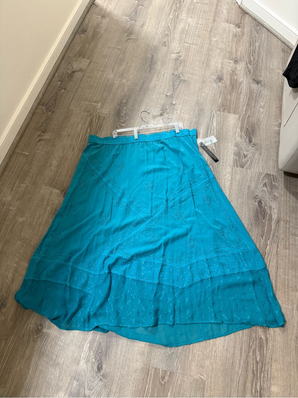 Catherines Teal Embroidered A-Line Skirt